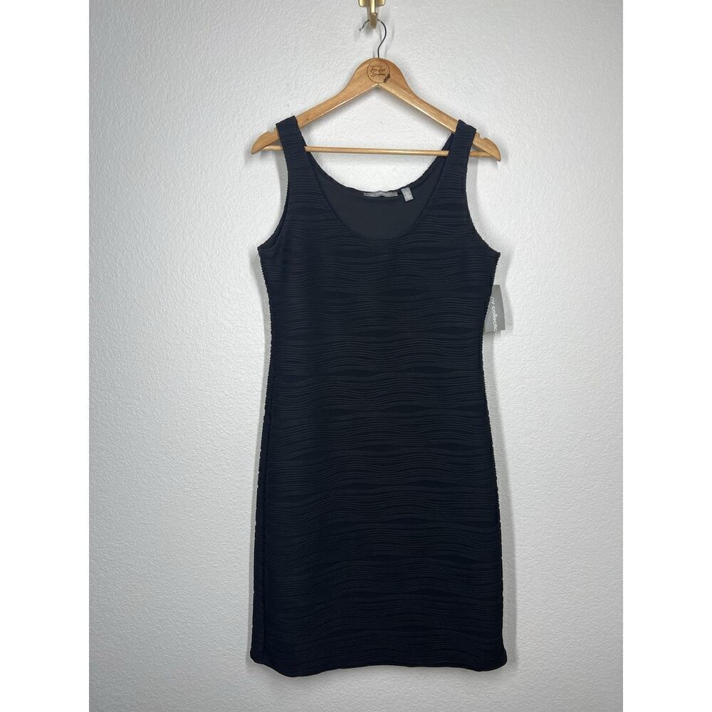 Ny Collection Textured Ribbed Sheath Dress Large Black Stretchy Sleeveless